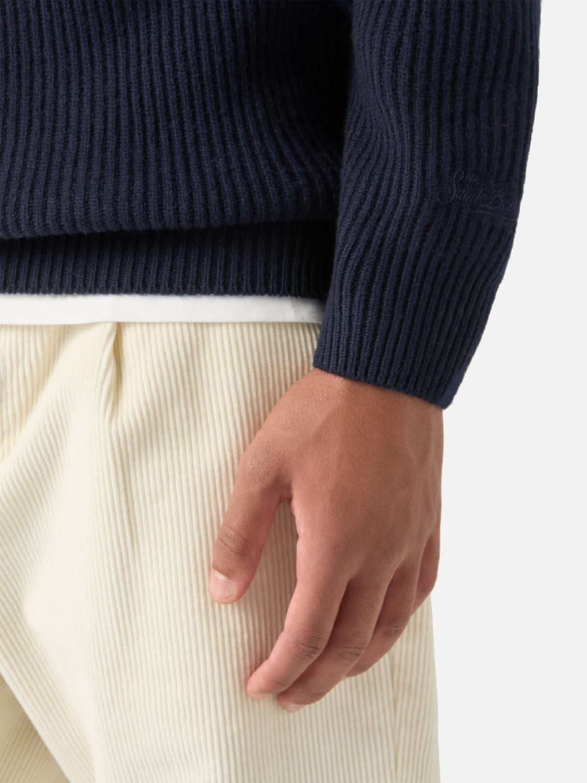 Polo de punto acanalado de lana Navy blue Downing 