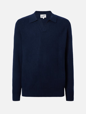 Navy blue wool knit polo Downing