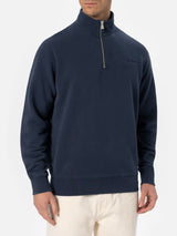 Felpa blu navy da uomo con mezza zip Dunkan con ricamo St. Barth