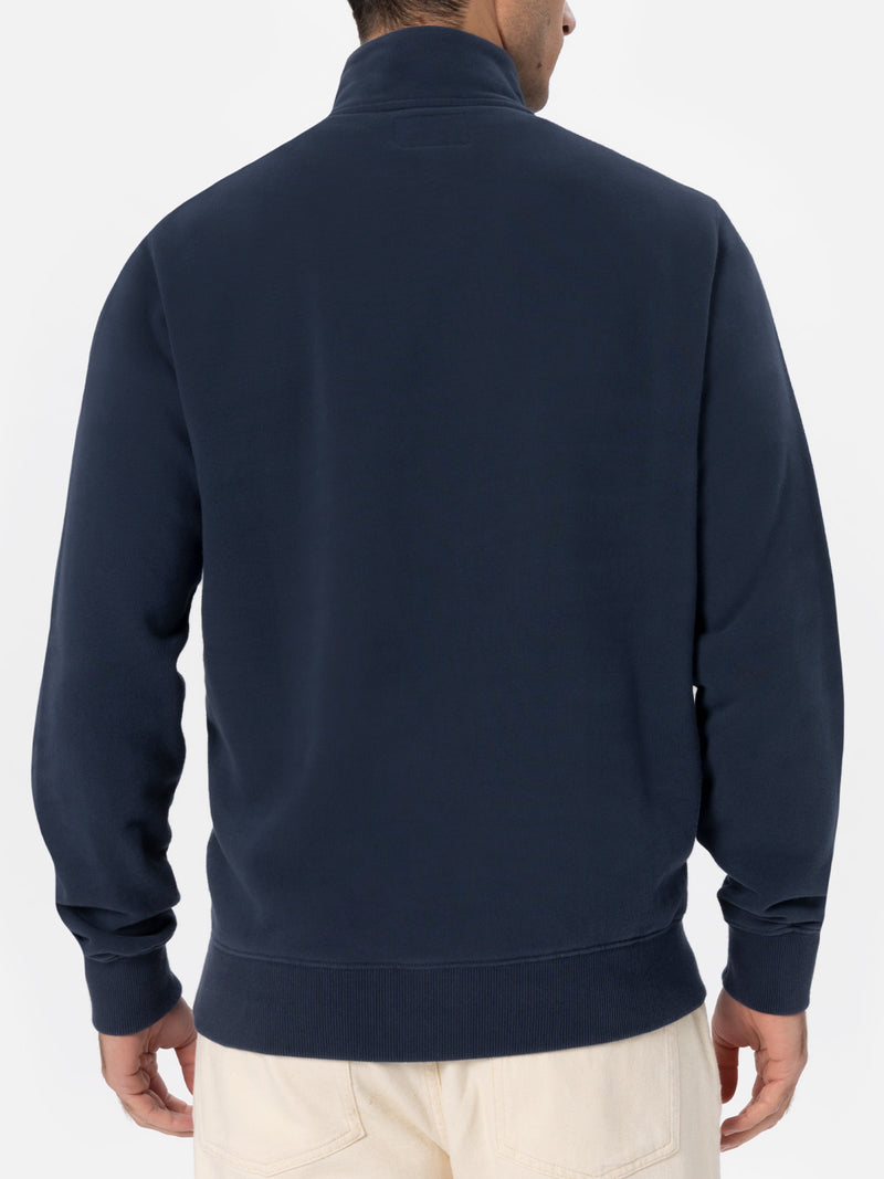 Felpa blu navy da uomo con mezza zip Dunkan con ricamo St. Barth