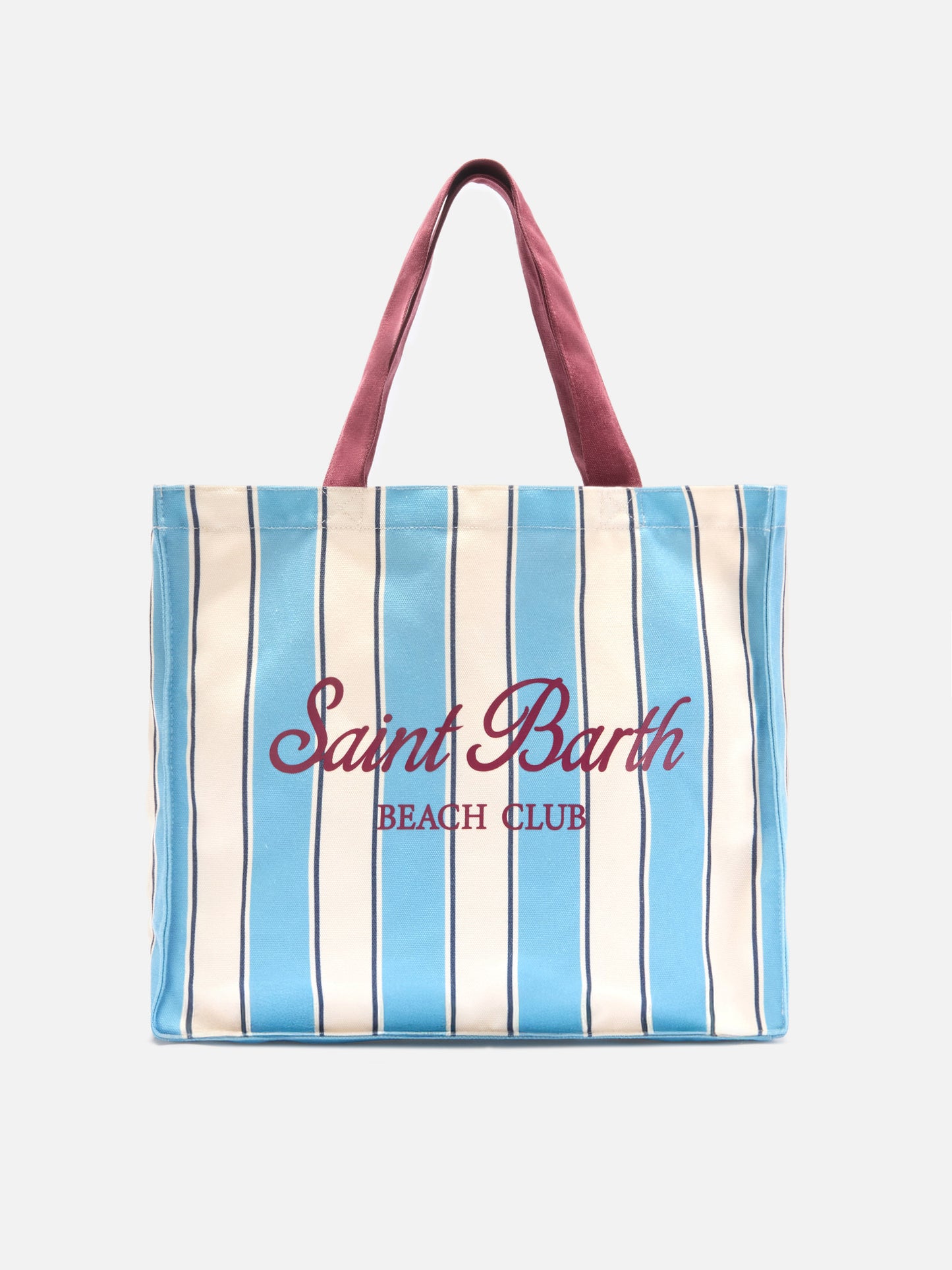 Borsa Essential in canvas a righe azzurre e bianche con logo a contrasto
