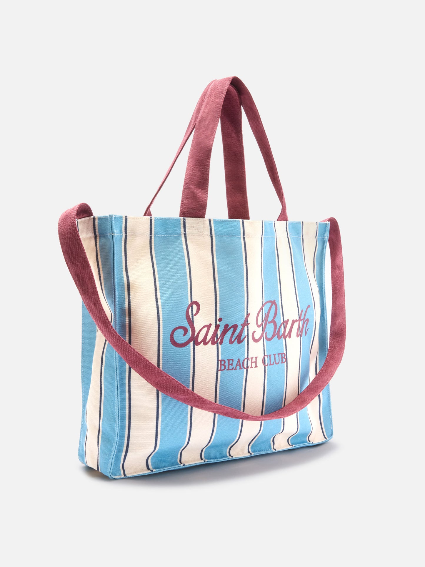 Borsa Essential in canvas a righe azzurre e bianche con logo a contrasto