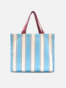 Borsa Essential in canvas a righe azzurre e bianche con logo a contrasto