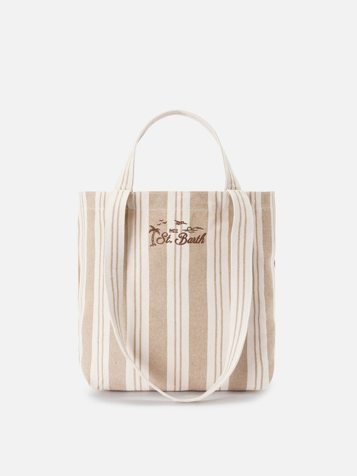 Essential Beach beige and white striped cotton tote bag