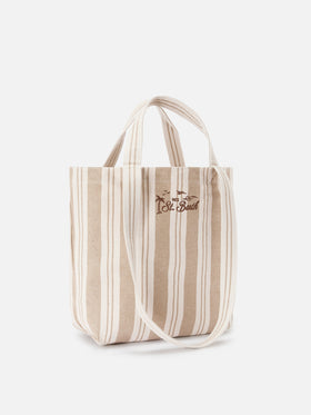 Essential Beach beige and white striped cotton tote bag