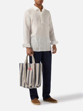 Essential Beach blue and white striped cotton tote bag
