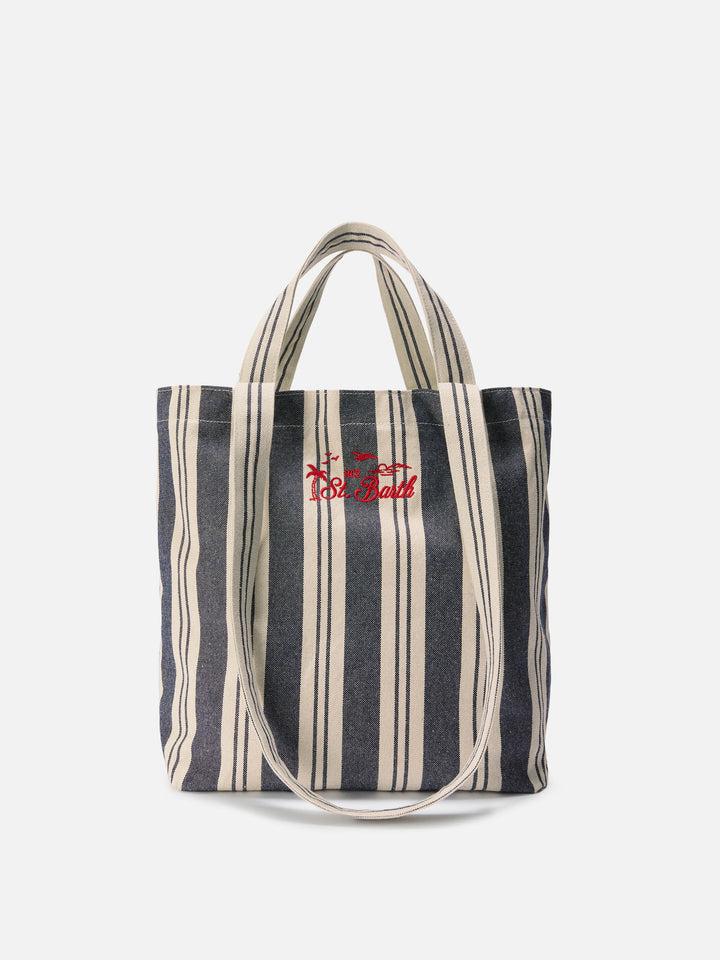 Essential Beach blue and white striped cotton tote bag