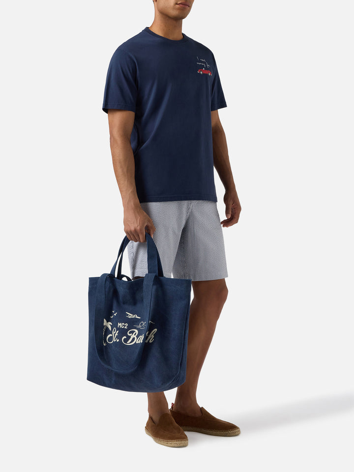 Essential Beach navy blue cotton tote bag with embroidered logo