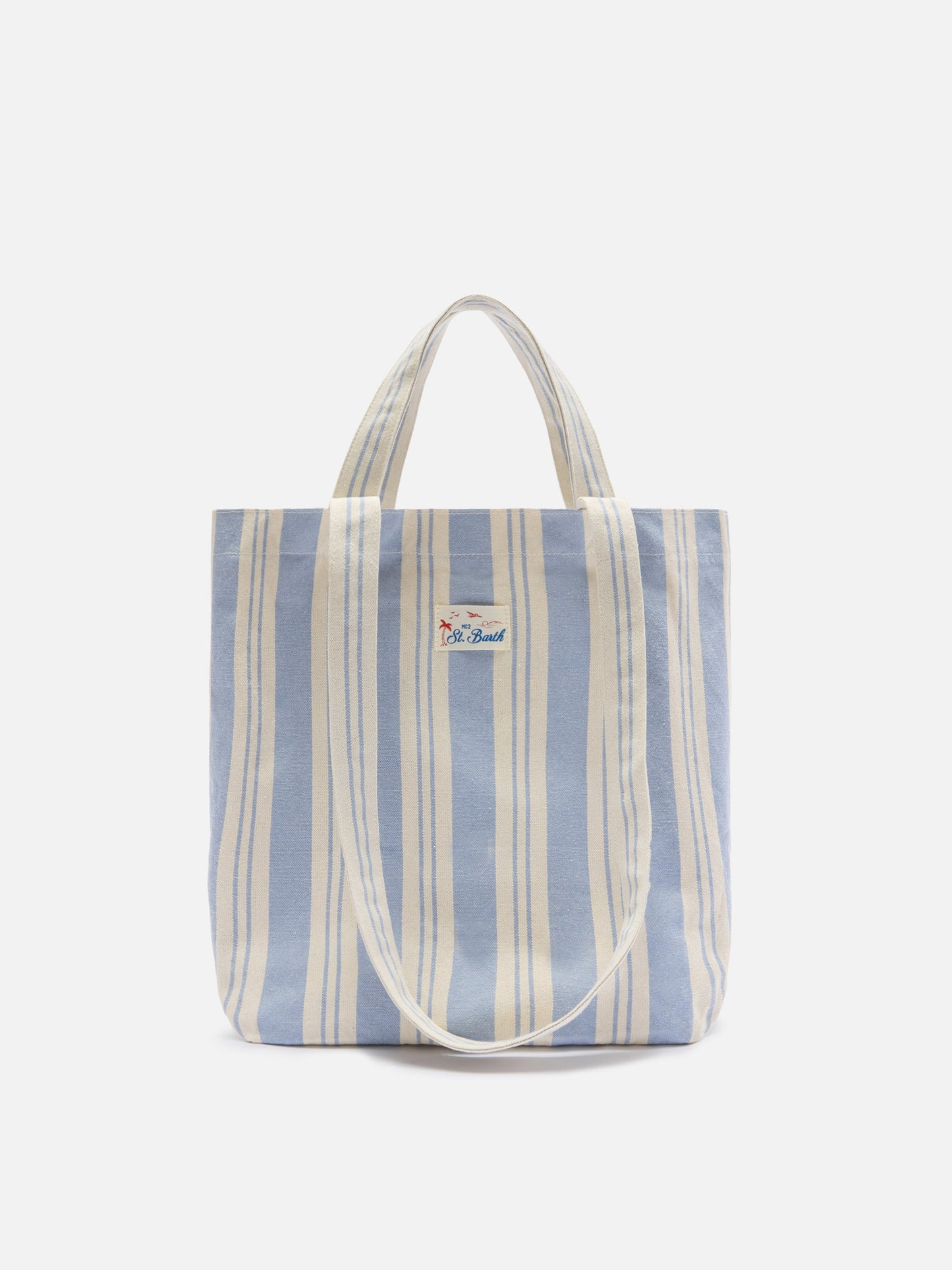 Essential Beach light blue and white striped cotton tote bag