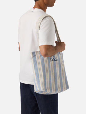 Essential Beach light blue and white striped cotton tote bag