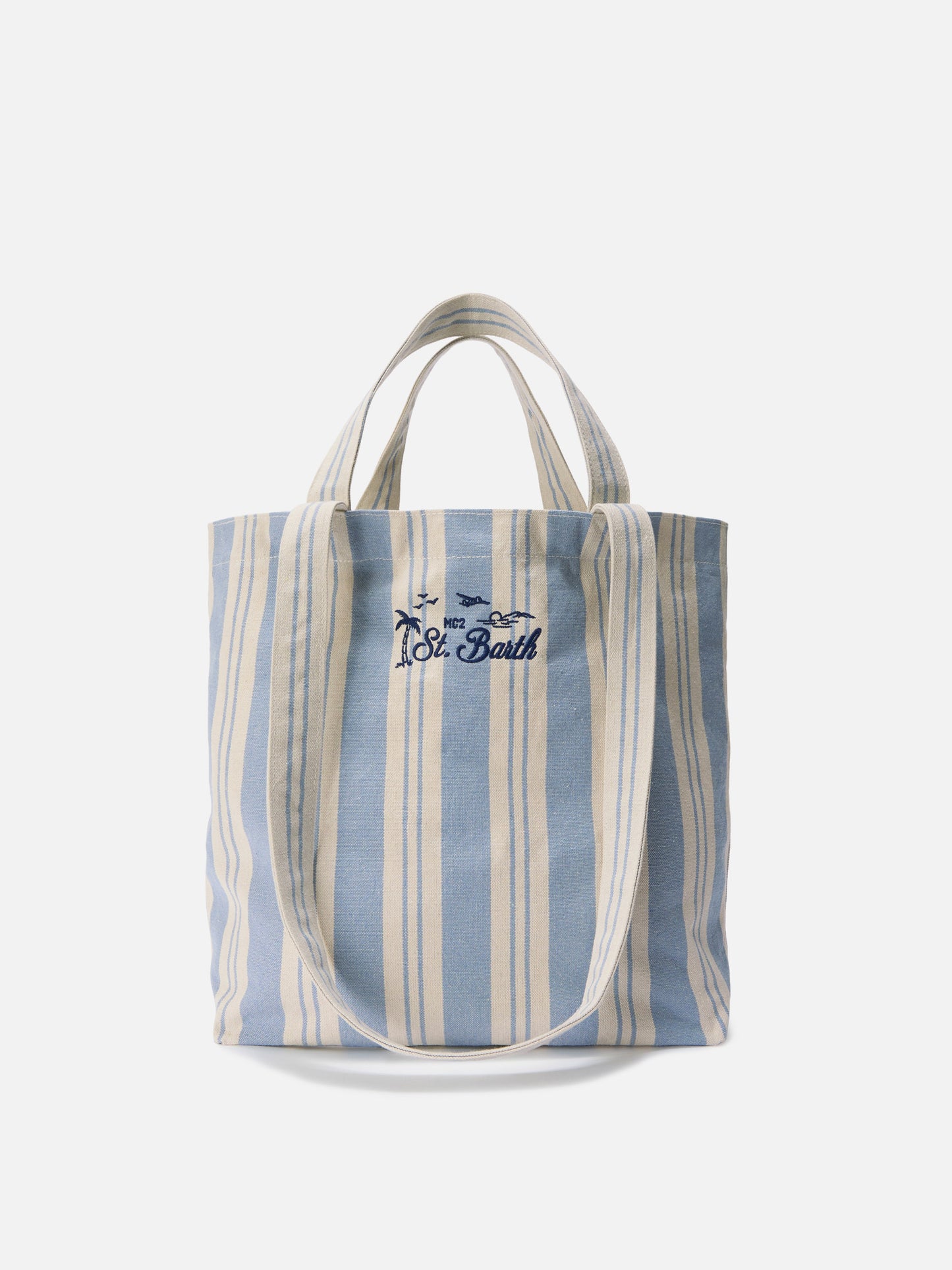 Essential Beach light blue and white striped cotton tote bag