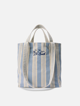 Essential Beach light blue and white striped cotton tote bag