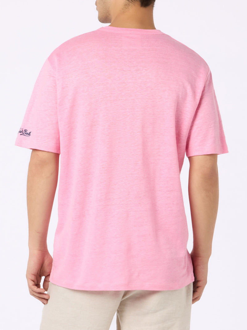 Man pink linen jersey t-shirt Ecstasea with pocket