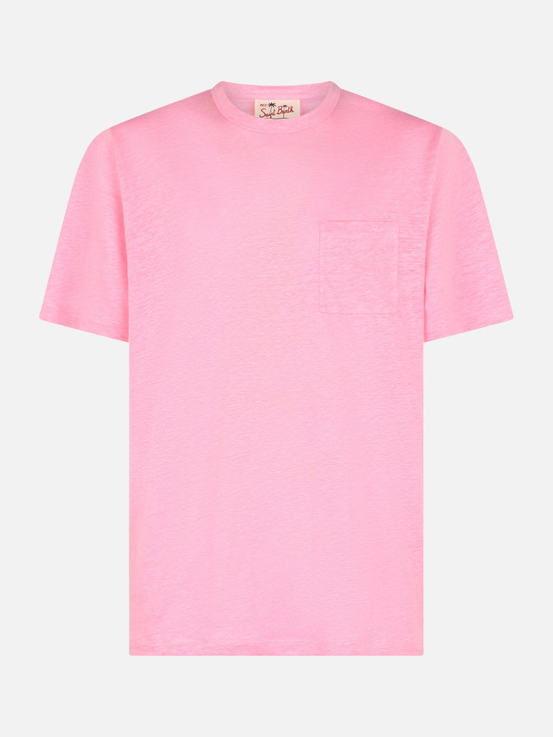 Man pink linen jersey t-shirt Ecstasea with pocket