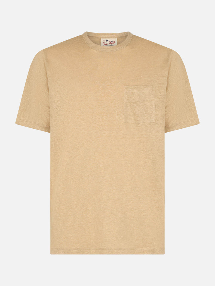 Man beige linen jersey t-shirt Ecstasea with pocket - MC2 Saint Barth
