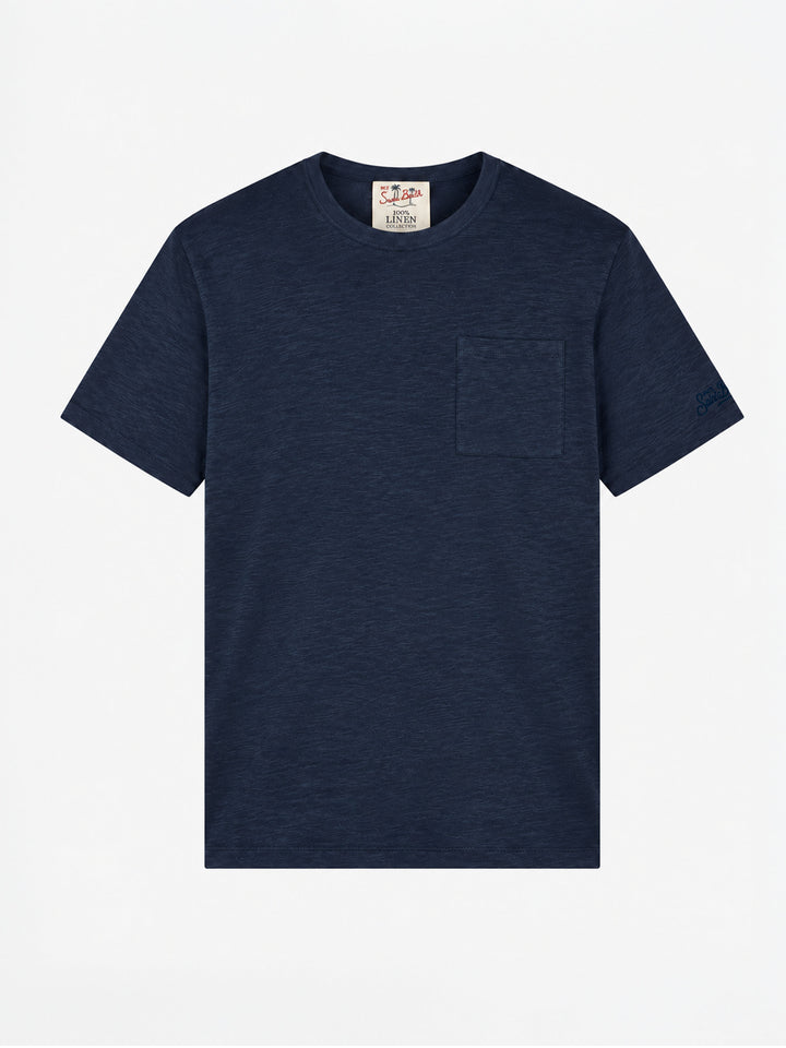 Navy blue Ecstasea linen T-shirt with pocket