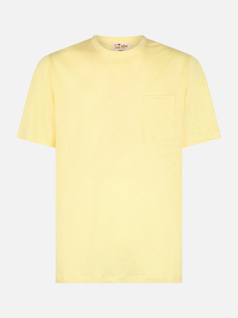 Man yellow linen jersey t-shirt Ecstasea with pocket