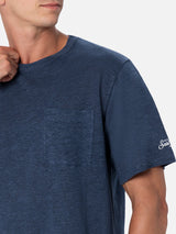 T-shirt da uomo in jersey di lino blu navy Ecstasea con taschino