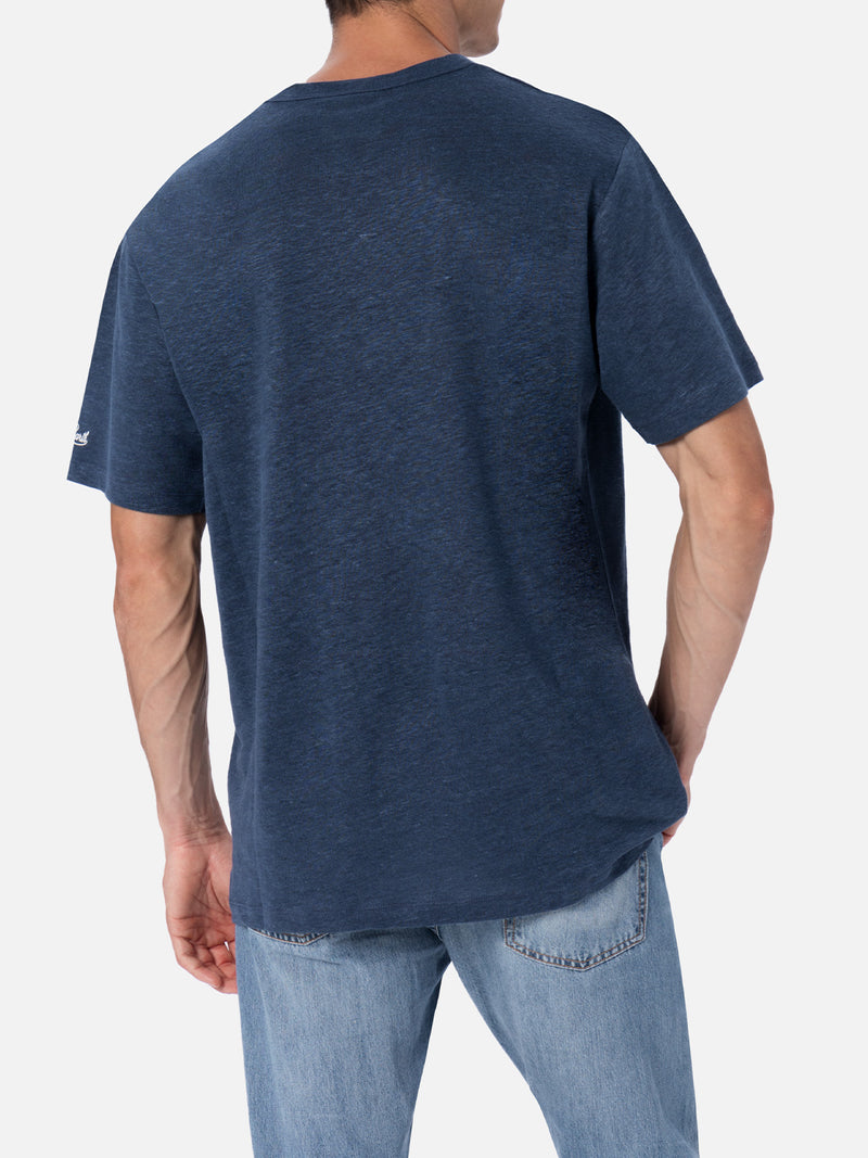 T-shirt da uomo in jersey di lino blu navy Ecstasea con taschino