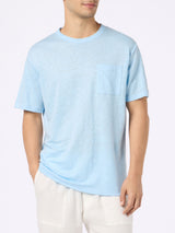 Man light blue linen jersey t-shirt Ecstasea with pocket