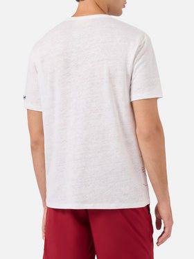 Herren-T-Shirt aus Leinenjersey Ecstasea mit platziertem „Ibiza“-Aufdruck und gestickter Tasche