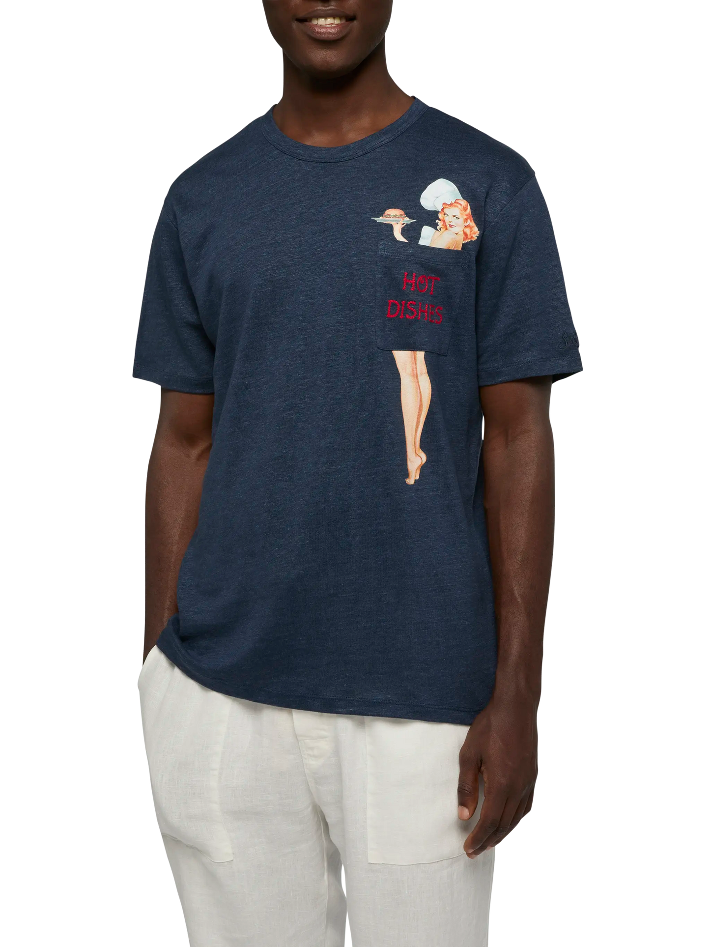 Leinenjersey-T-Shirt Ecstasea mit bedruckter und bestickter Tasche