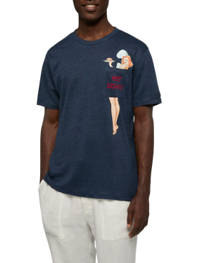 Leinenjersey-T-Shirt Ecstasea mit bedruckter und bestickter Tasche