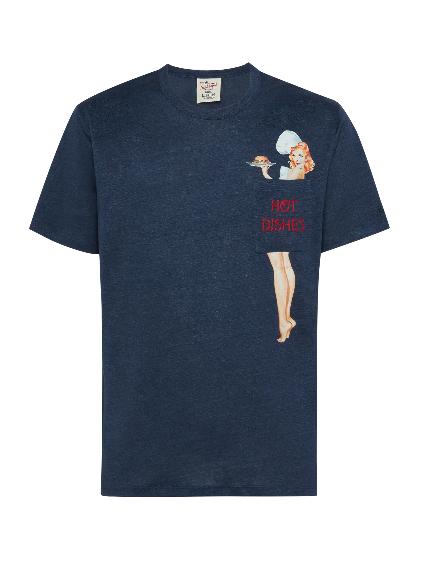 Leinenjersey-T-Shirt Ecstasea mit bedruckter und bestickter Tasche