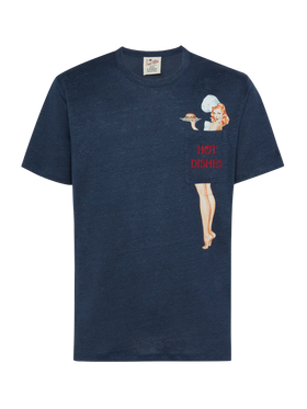 Leinenjersey-T-Shirt Ecstasea mit bedruckter und bestickter Tasche