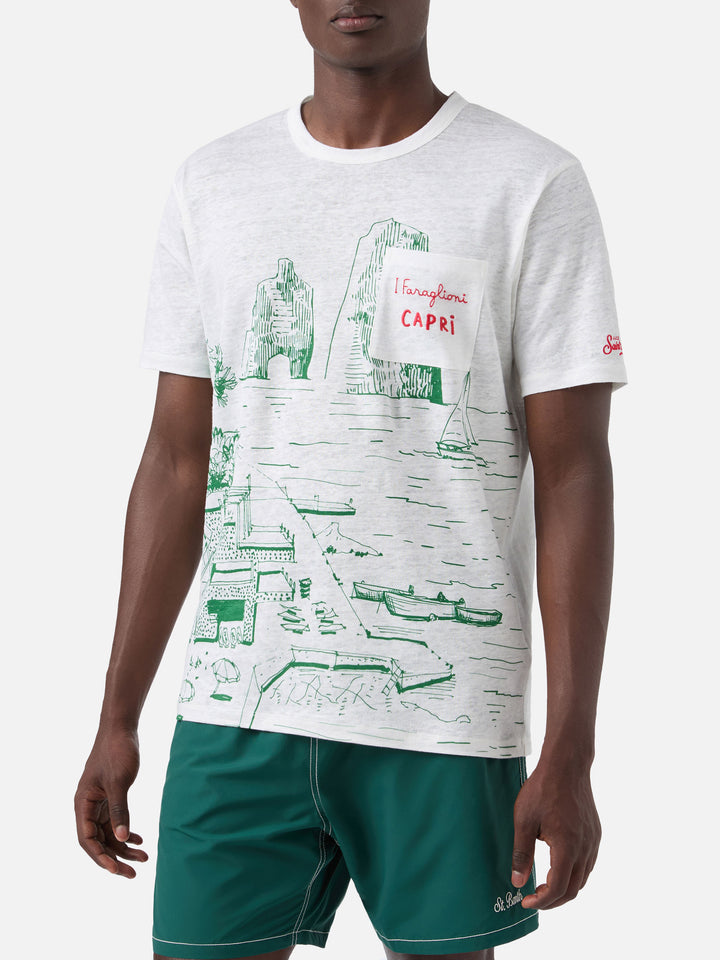 Ecstasea linen jersey t-shirt with Capri print