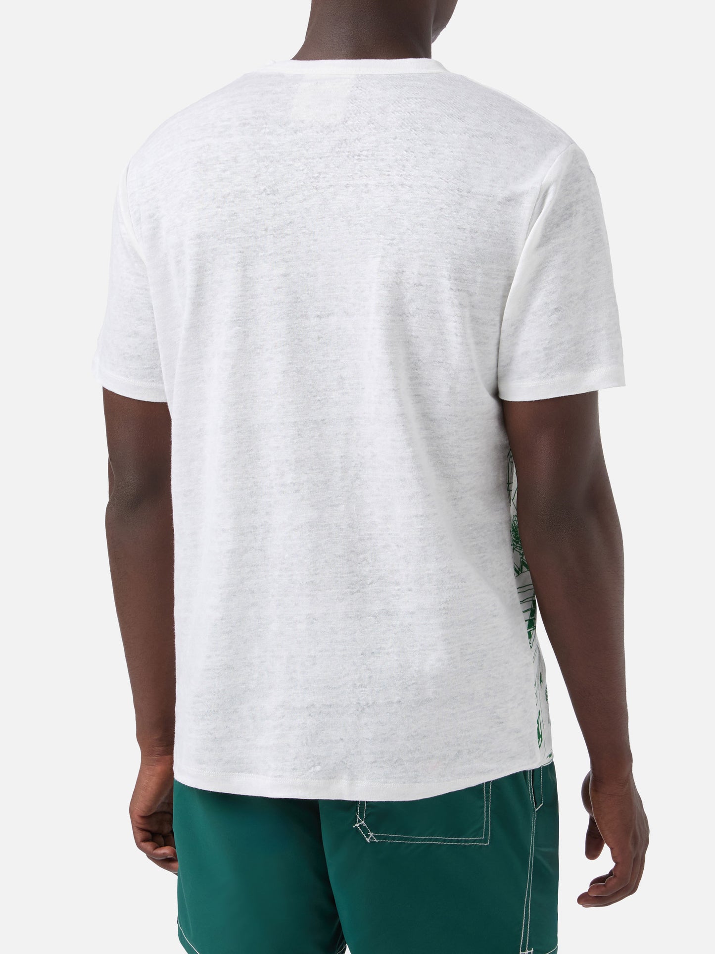 Herren-T-Shirt aus Leinenjersey Ecstasea mit platziertem Capri-Aufdruck und gestickter Tasche