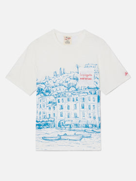 Herren-T-Shirt aus Leinenjersey Ecstasea mit platziertem Portofino-Aufdruck und gestickter Tasche