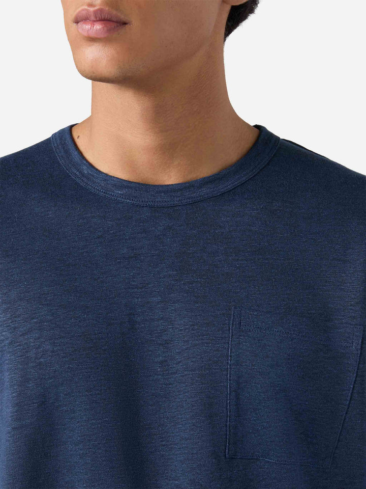 T-shirt da uomo in jersey di lino blu navy Ecstasea con taschino