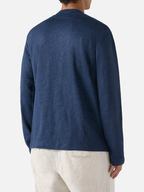 Man navy blue linen jersey t-shirt Ecstasea with pocket