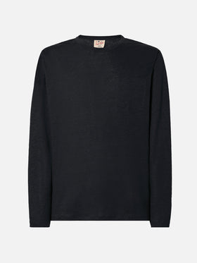 Man black linen jersey t-shirt Ecstasea with pocket