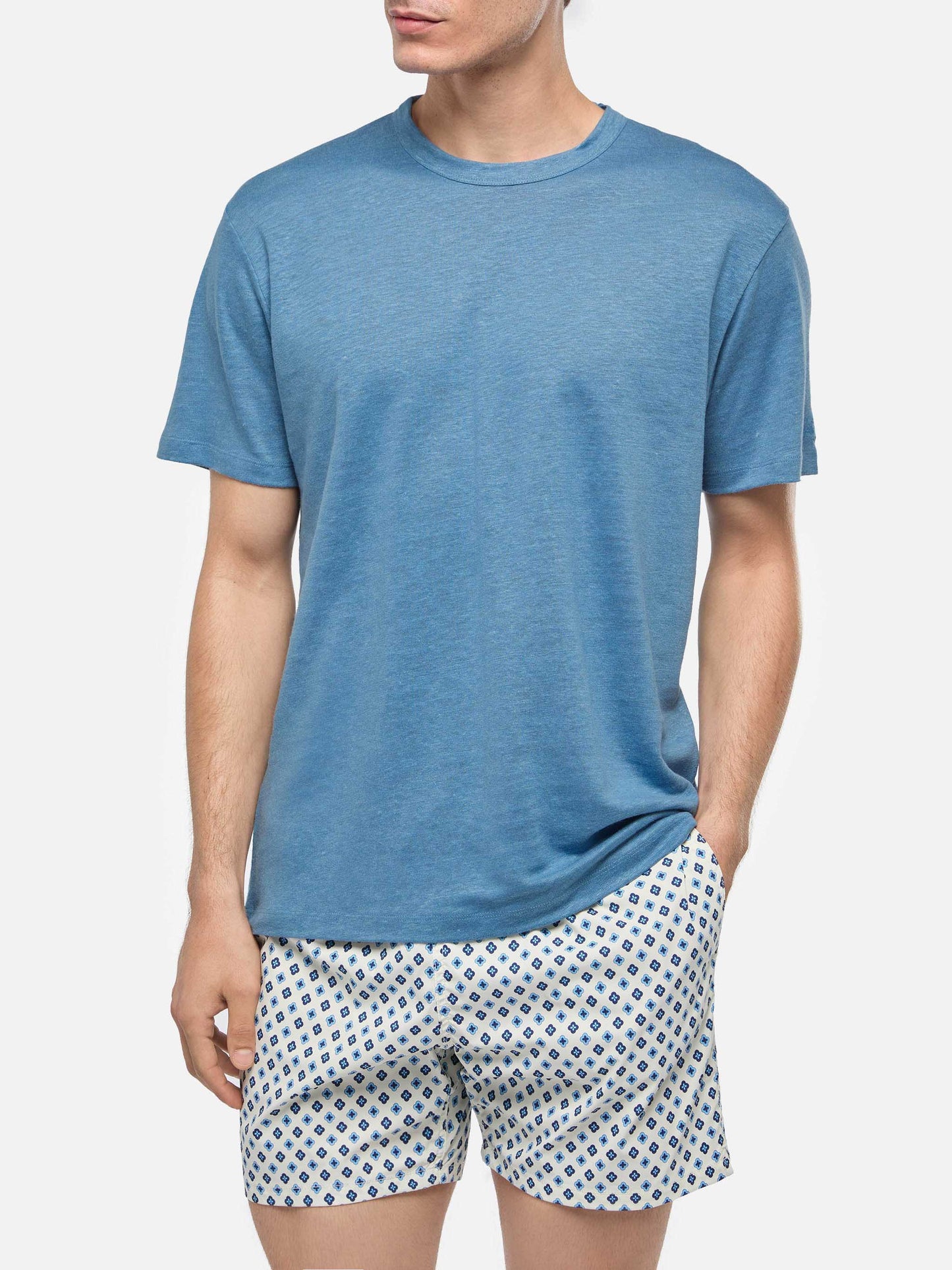 Staubblaues Leinenjersey-T-Shirt Ecstasea