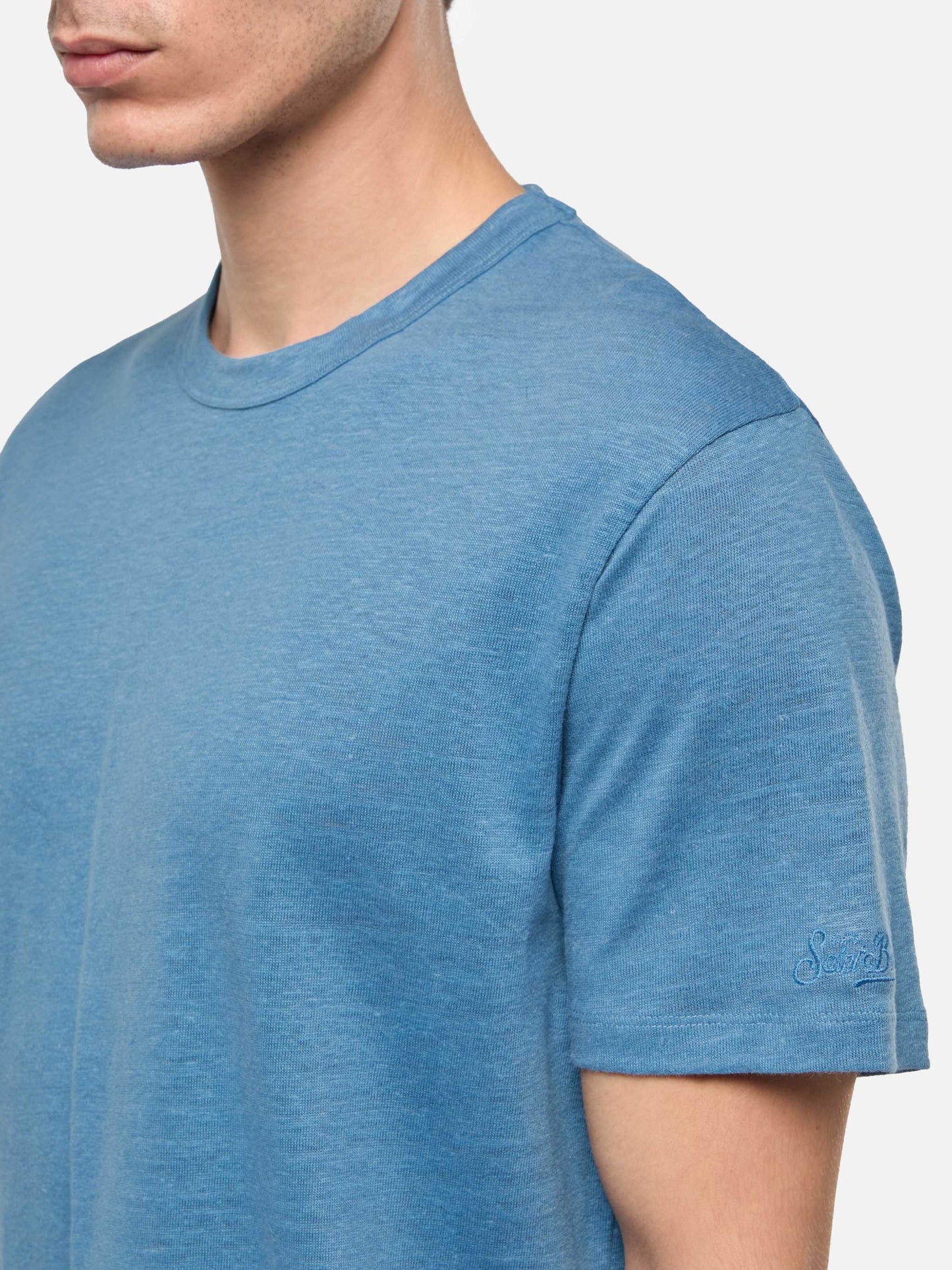 Staubblaues Leinenjersey-T-Shirt Ecstasea