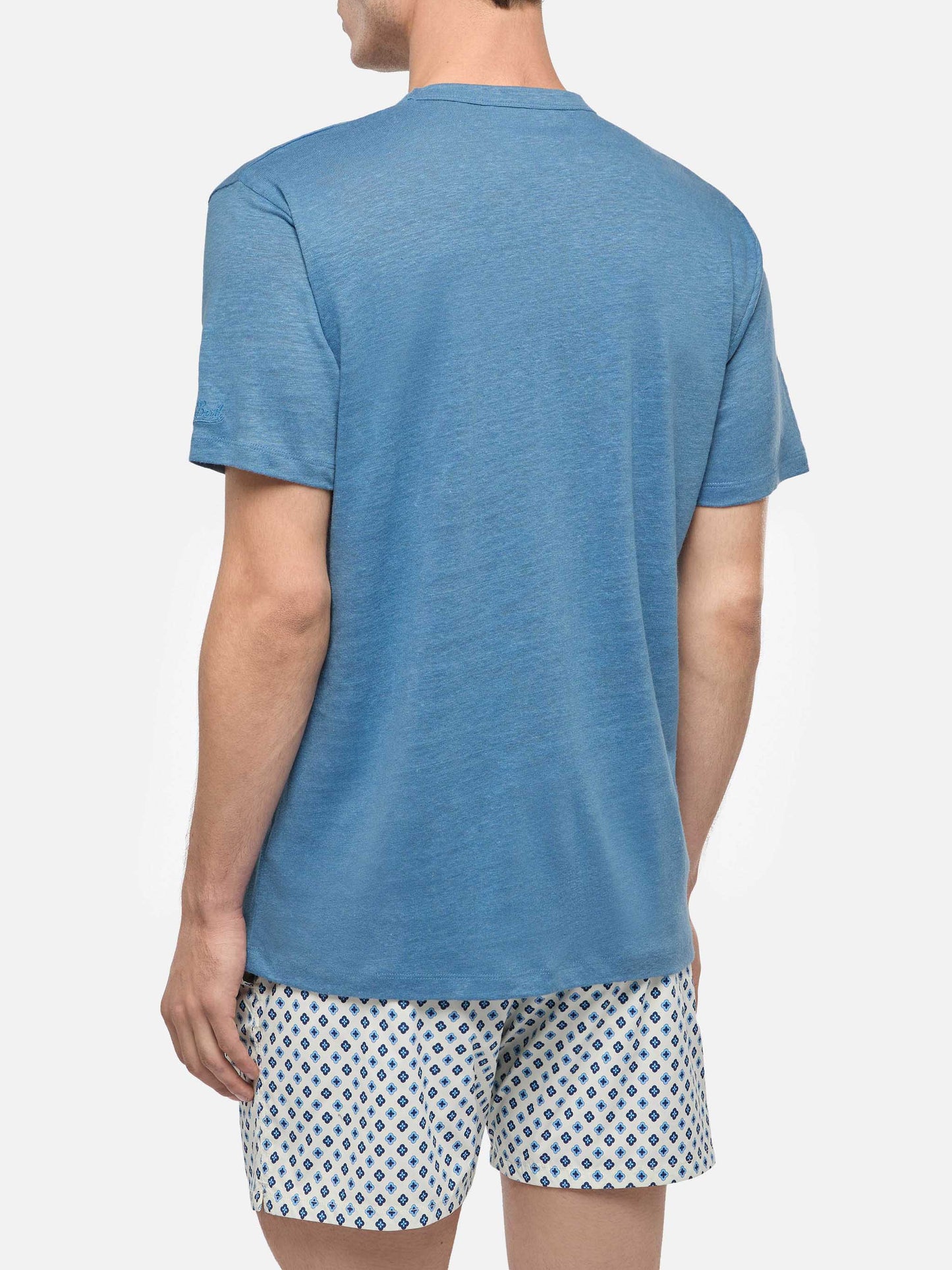 Staubblaues Leinenjersey-T-Shirt Ecstasea