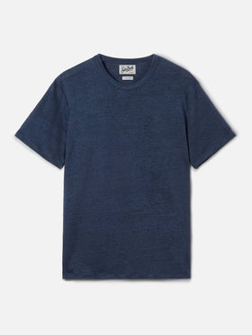 Blue Ecstasea pure linen t-shirt with logo embroidery