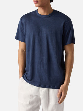 Blue Ecstasea pure linen t-shirt with logo embroidery