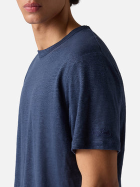 Blue Ecstasea pure linen t-shirt with logo embroidery
