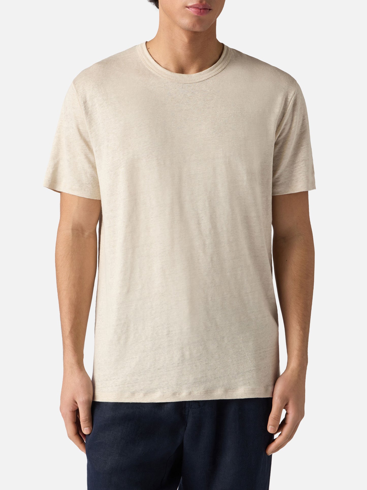 Cream Ecstasea pure linen t-shirt with logo embroidery