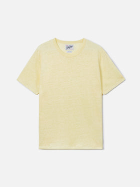 Yellow Ecstasea pure linen t-shirt with logo embroidery
