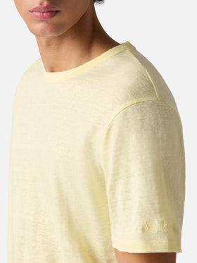 Yellow Ecstasea pure linen t-shirt with logo embroidery