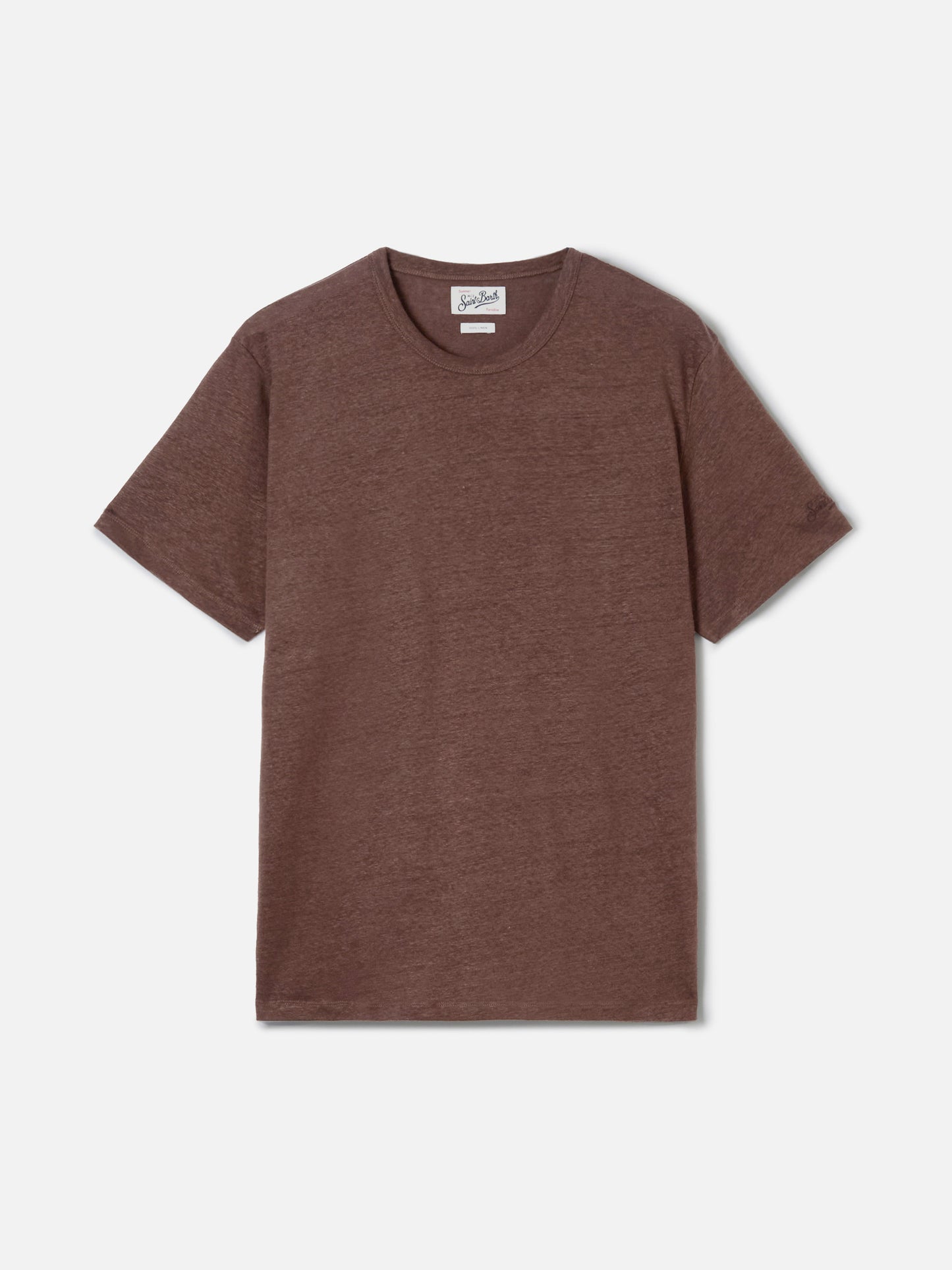 Brown Ecstasea pure linen t-shirt with logo embroidery