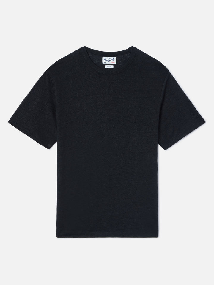 Black Ecstasea pure linen t-shirt with logo embroidery