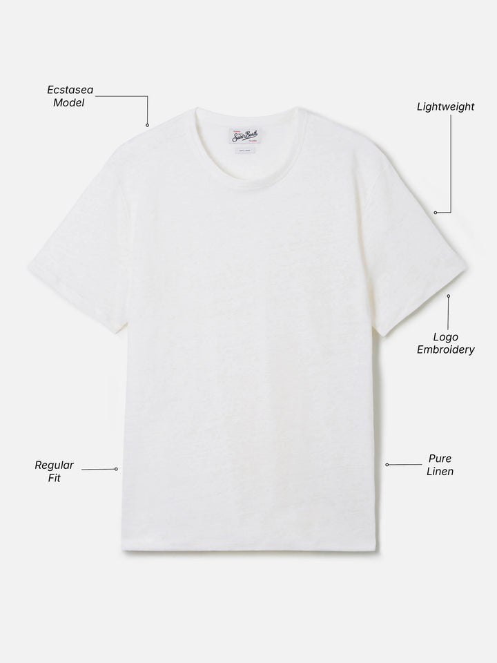 Camiseta White Ecstasea de lino puro con bordado del logo 