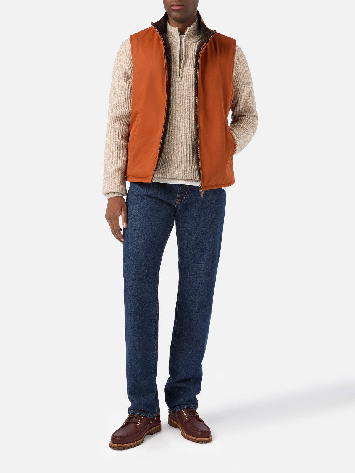 Orange Edgar waxed vest with teddy lining