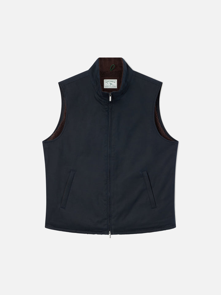Gilet Edgar wax in cotone cerato blu navy e interno in teddy