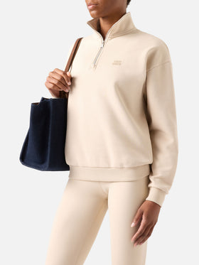 Sweat-shirt beige Eliade à demi-zip avec broderie du logo 